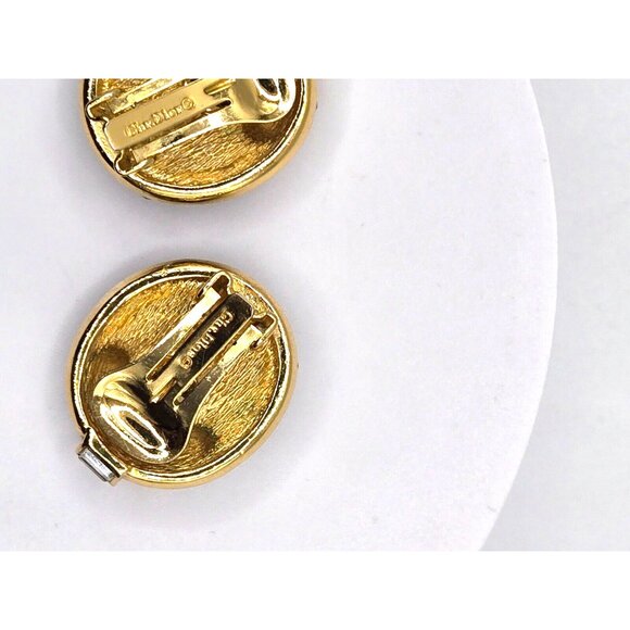 DIOR signed Rhinestone Baguette, Pave, Black Enamel Gold Plated Clip Earrings - Picture 4 of 5